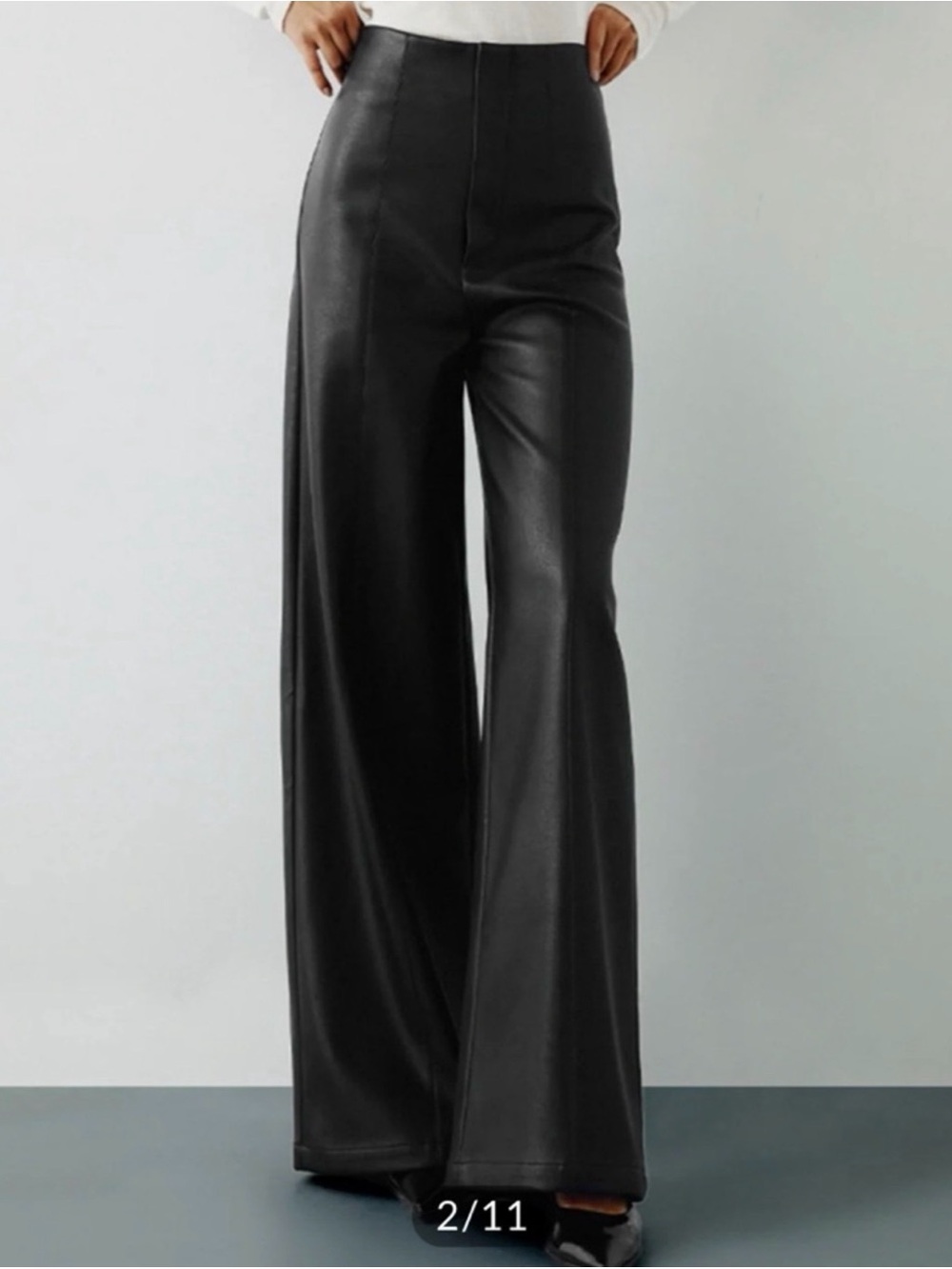 Commense Black Wide-Leg Faux Leather Pants